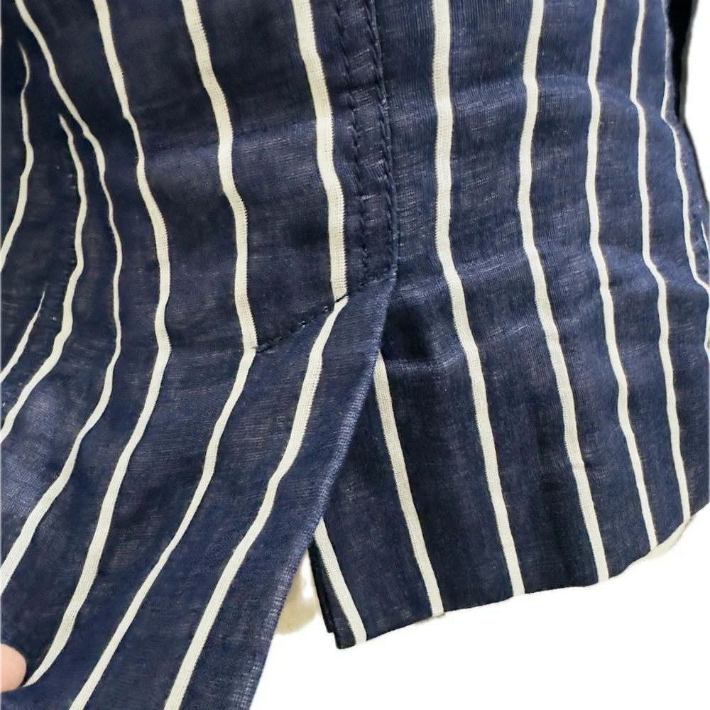 Striped Navy blue and White Women's Jacket - Picture 4 of 11